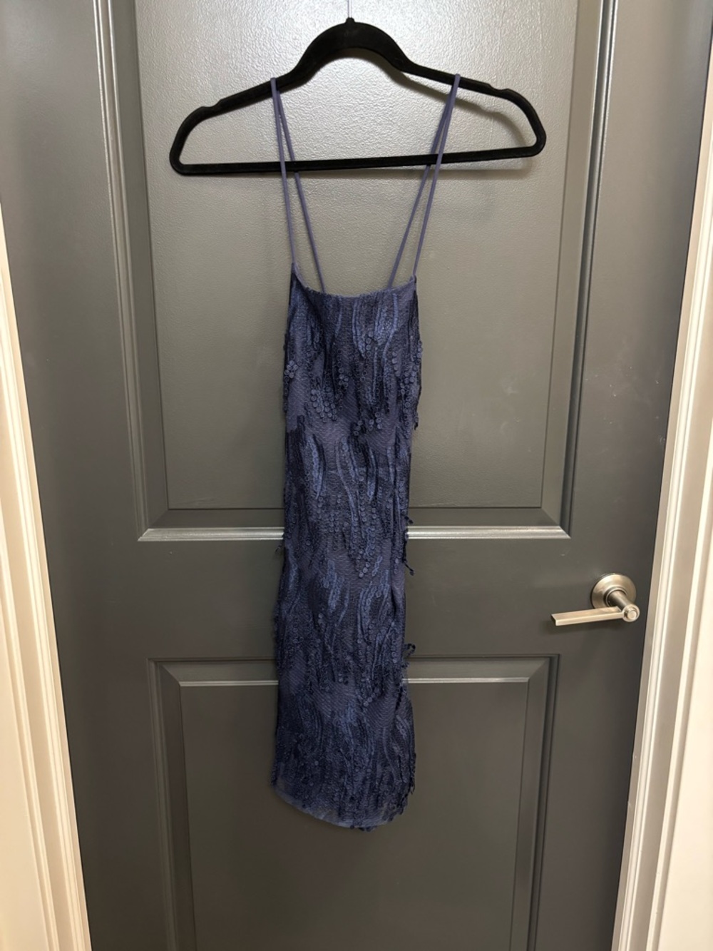 Lulu’s Making Magic Navy Blue Fringe Lace-Up Mini Dress - Picture 8 of 14